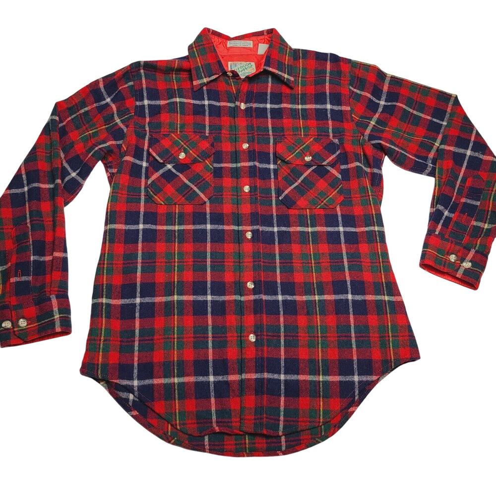 Vtg 80's Outdoor Exchange Button Down Shirt Medium Red Plaid Flannel Long Sleeve